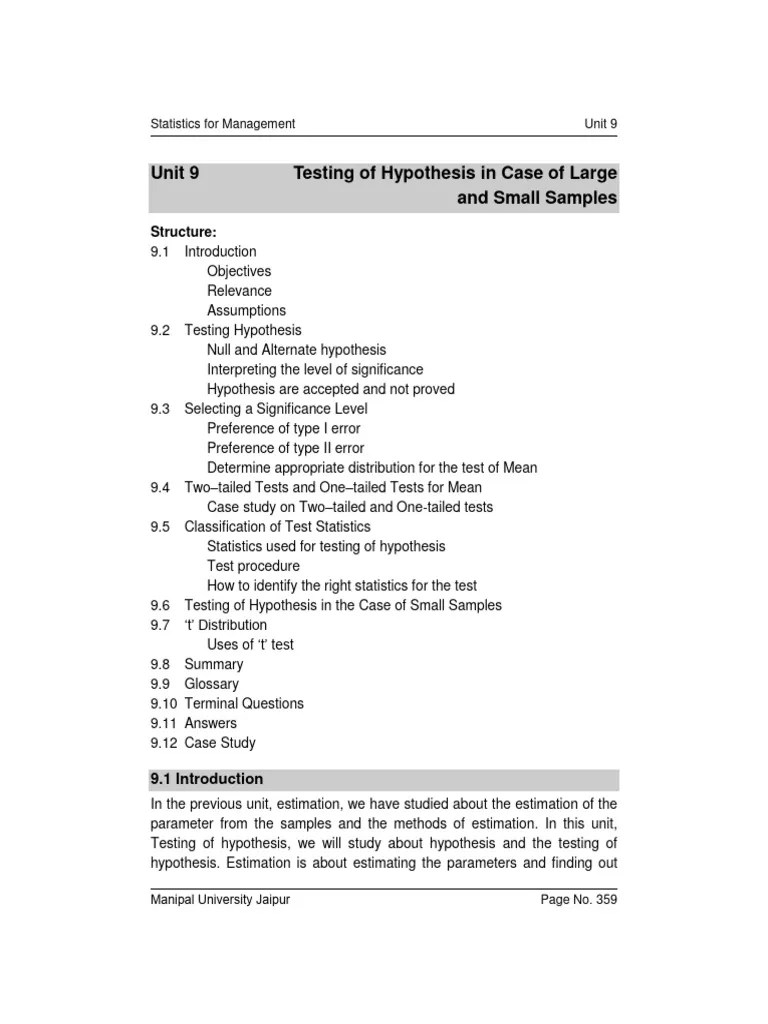 Unit 09 - Testing Of Hypothesis In Case Of Large And Small Samples | PDF | Statistical ...