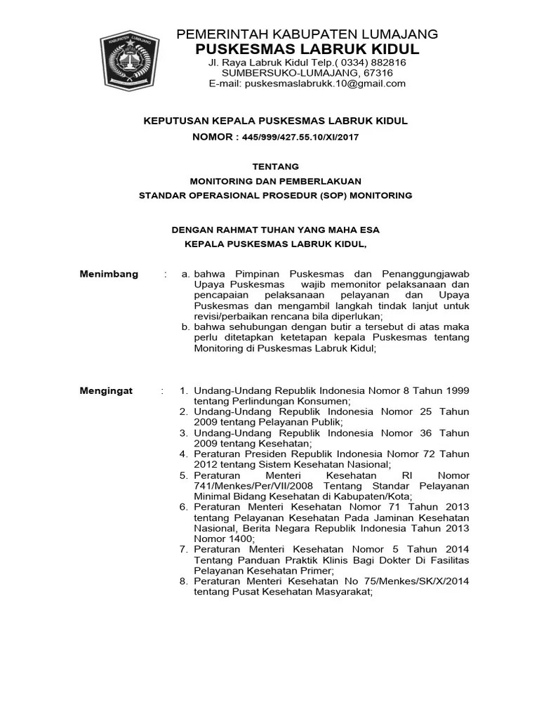 SK Monitoring Dan Pemberlakuan Sop Monitoring | PDF