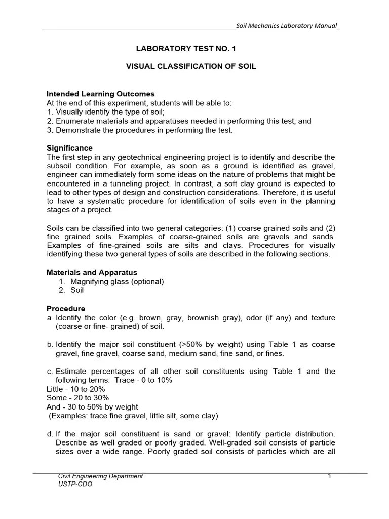 GEOTECHNICAL ENGINEERING (SOIL MECHANICS) LABORATORY ACTIVITY 1 | PDF ...