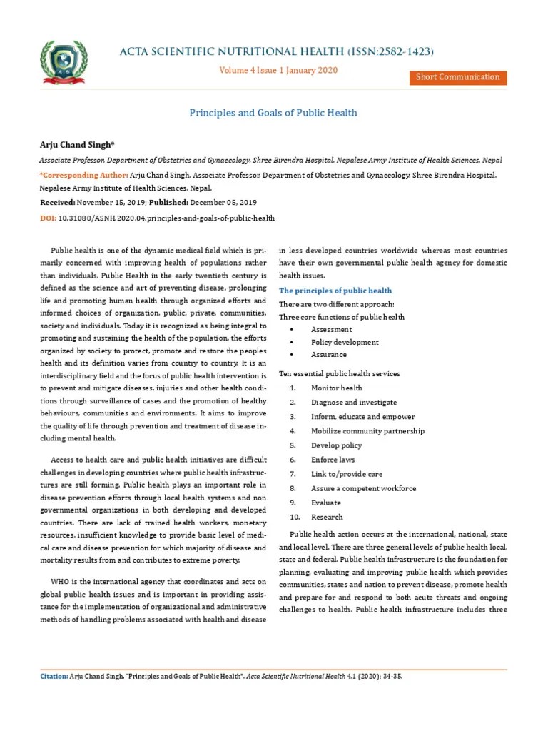 Principles And Goals Of Public Health | PDF | Public Health | Preventive Healthcare
