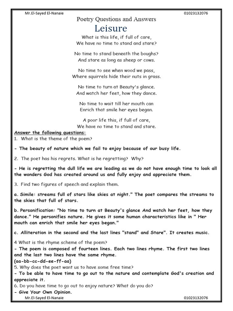 Poetry Questions And Answers | PDF | Poetry | Rhyme