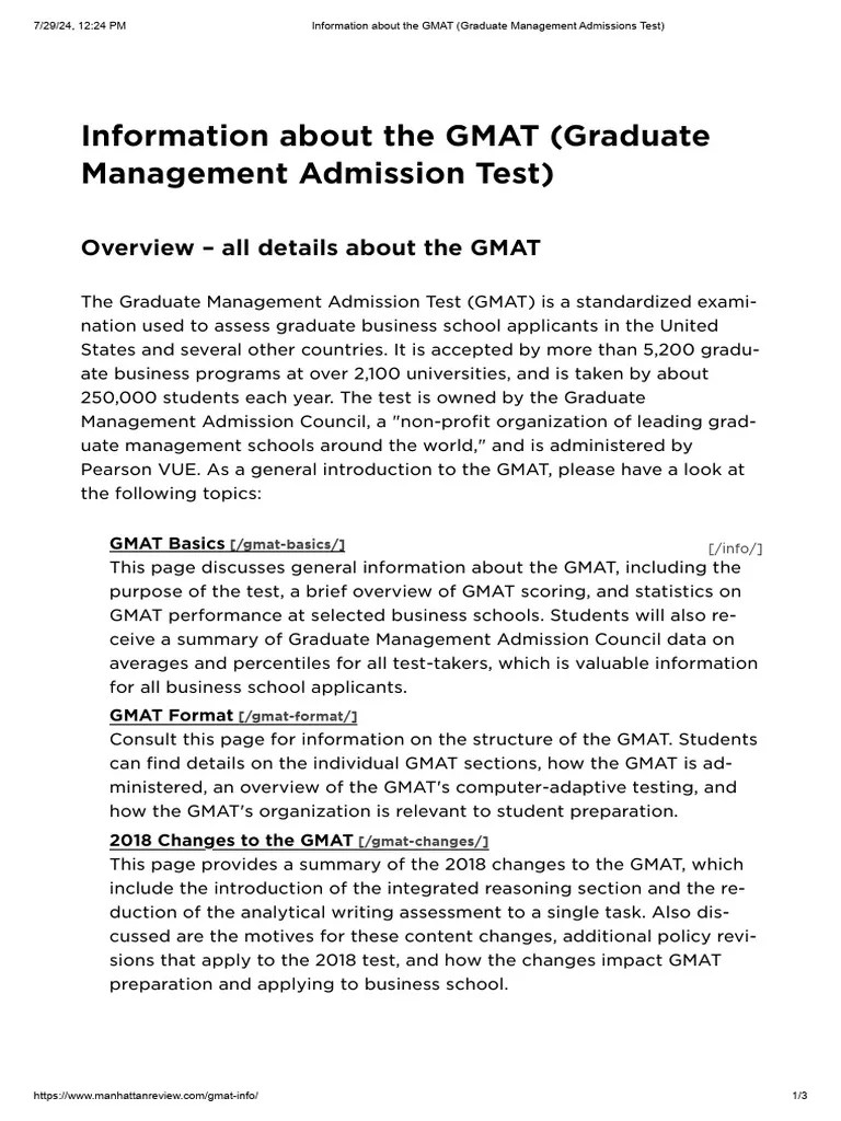 Information About The GMAT (Graduate Management Admissions Test) | PDF ...