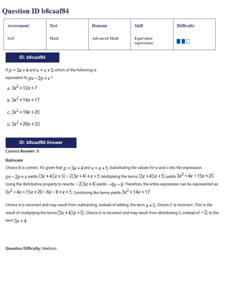 Equivalent Expressions Answers | PDF | Sat | Equations