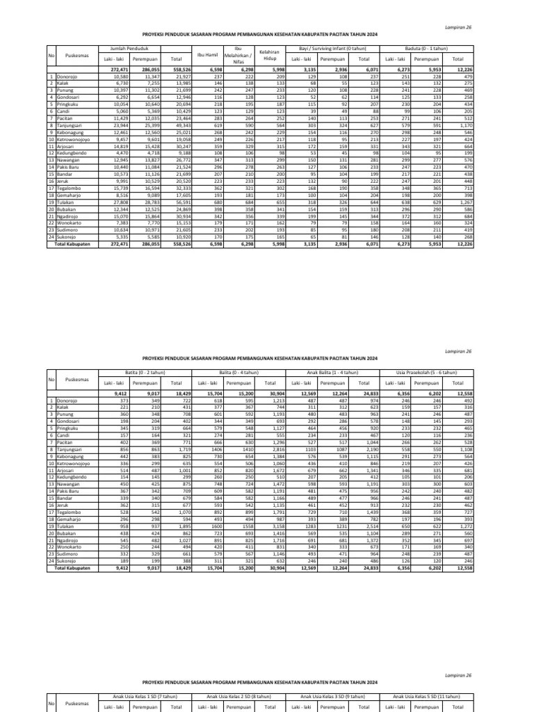 Proyeksi Penduduk Sasaran Kesehatan 2024 (Final - Variabel - PKM) | PDF