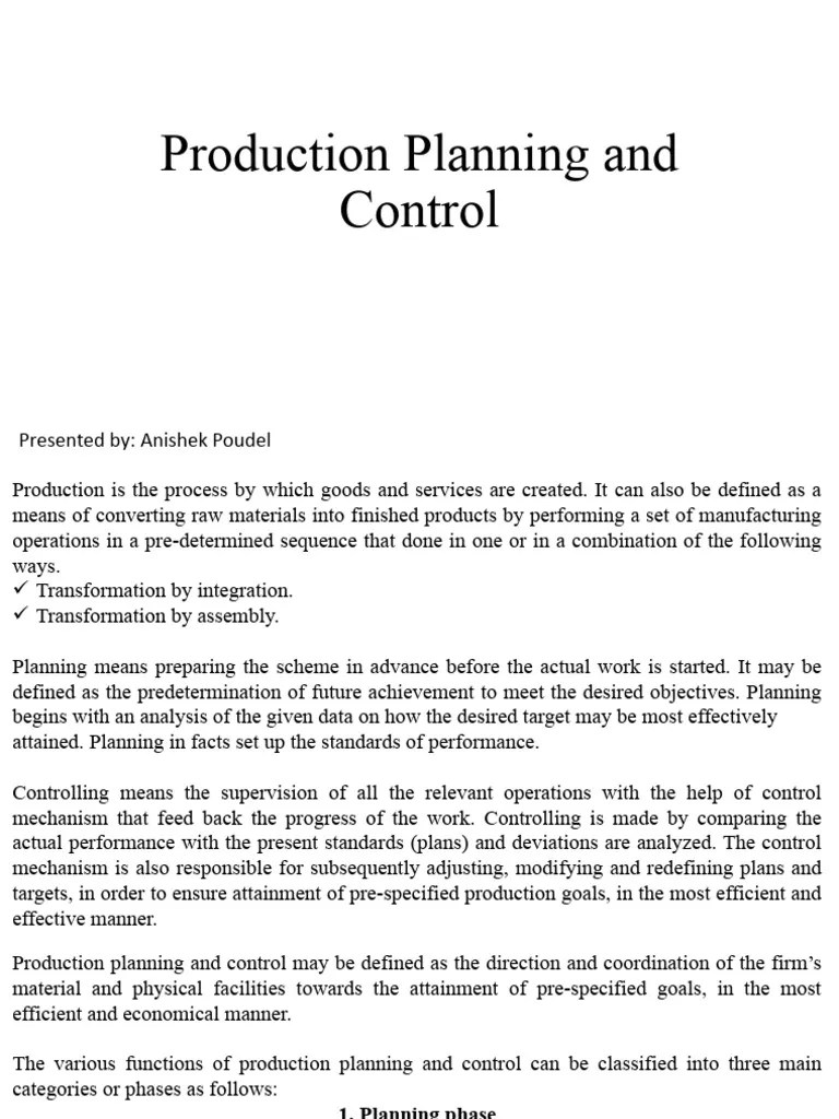 Production Planning And Control | PDF | Workforce Productivity ...