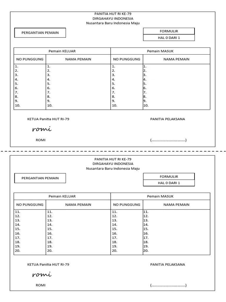 Daftar Pemain Pergantian Pemain | PDF