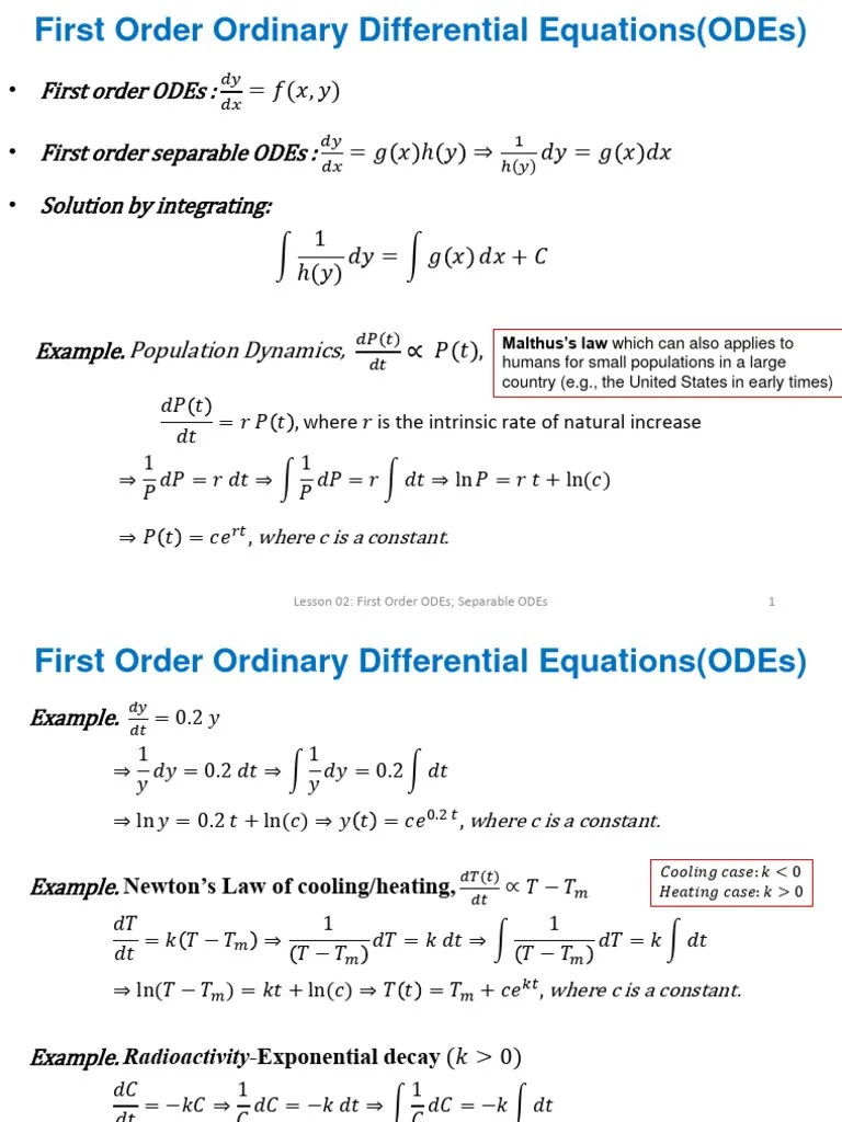 Lecture 03 - First Order ODES - Separable ODES | PDF | Ordinary Differential Equation | Equations