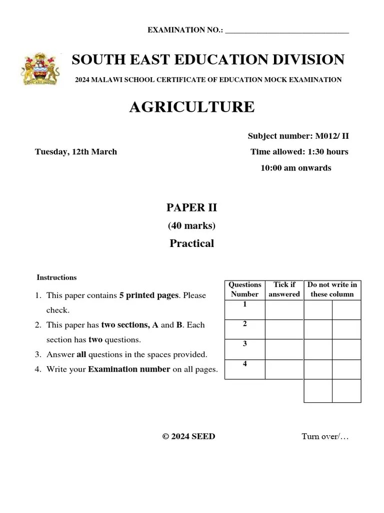 Agriculture II 2024 Seed Msce Mock | PDF | Soil | Dairy