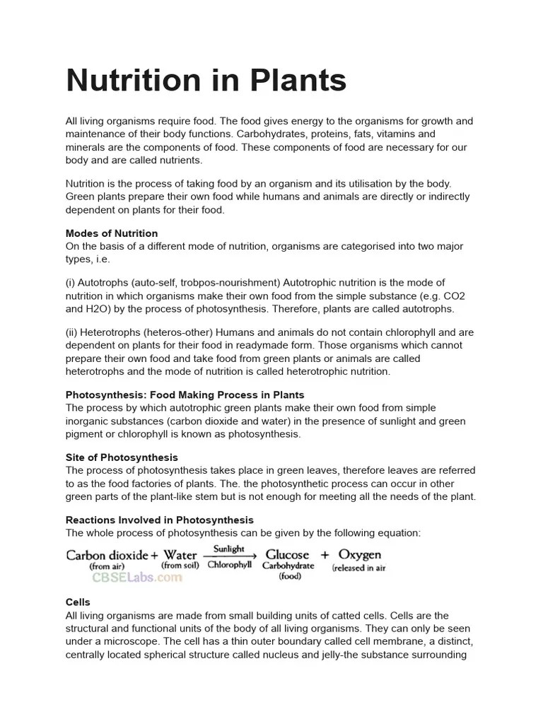 Nutrition In Plants | PDF | Nutrition | Diet & Nutrition