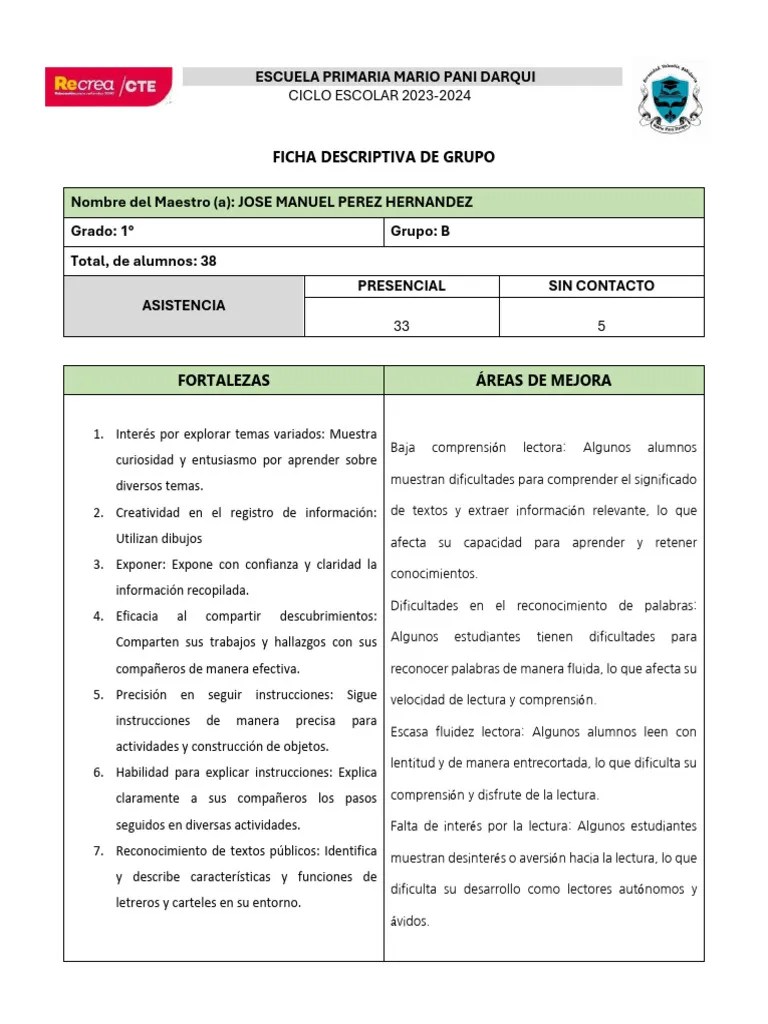 1B Fichas Descriptivas Mtro Jose Manuel | PDF | Educación Primaria ...