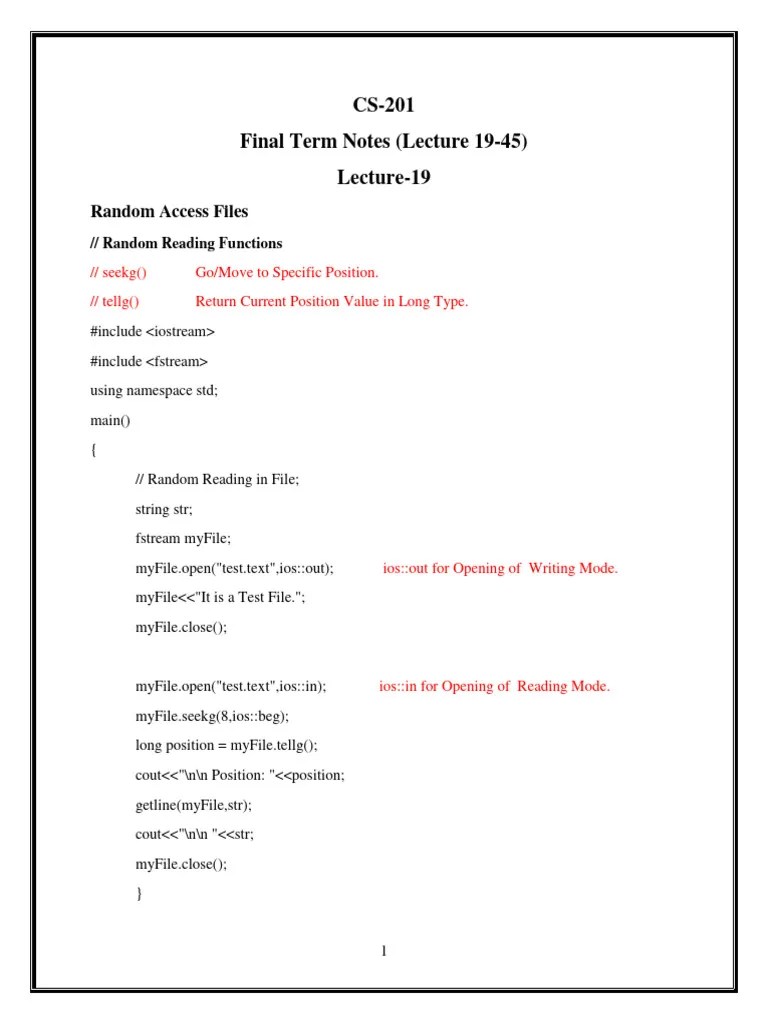CS-201 Final Term Notes | PDF | Namespace | Integer (Computer Science)