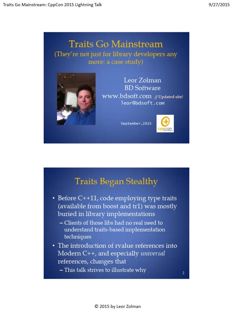 Traits Go Mainstream - Leor Zolman - CppCon 2015 | PDF | Computing ...