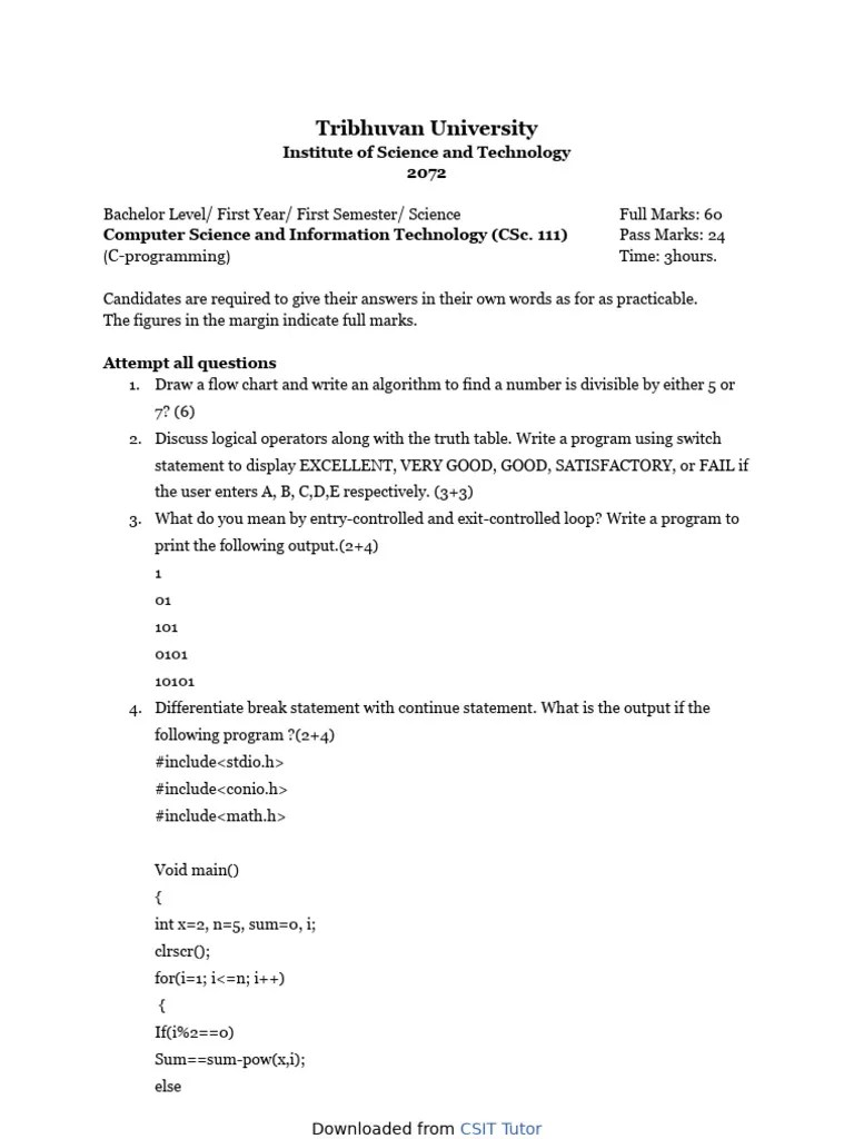 C Programming 2072 | PDF