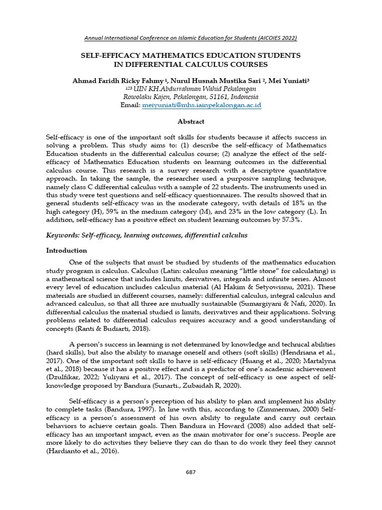 Self-Efficacy Mathematics Education Students In Di | PDF | Self ...