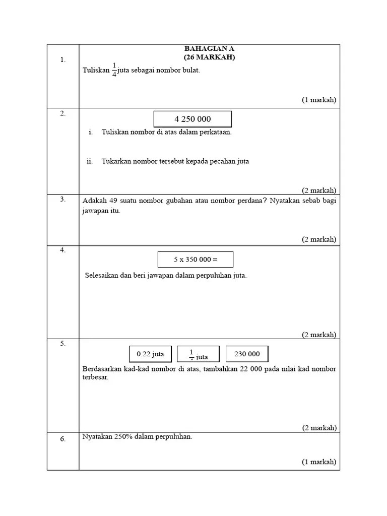 Ulangkaji Matematik Tahun 6 | PDF