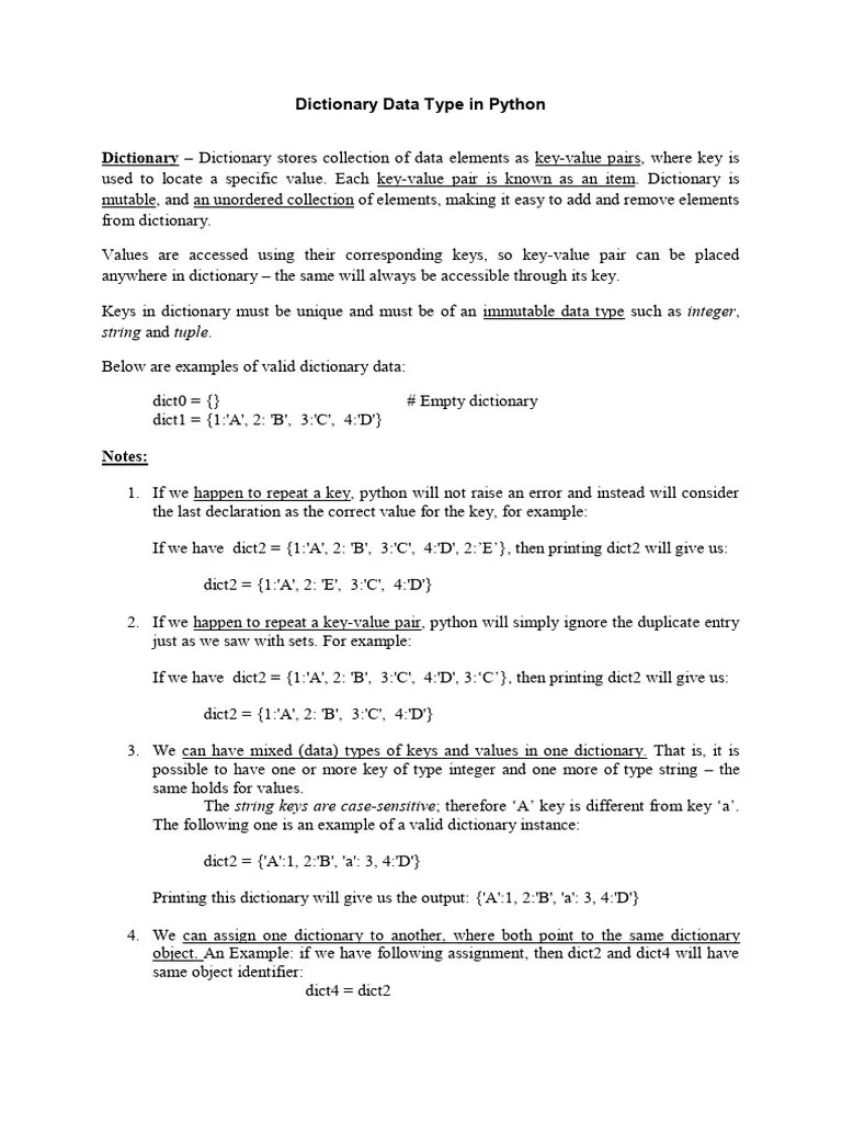 Dictionary Data Type In Python | PDF | Data Type | Computing
