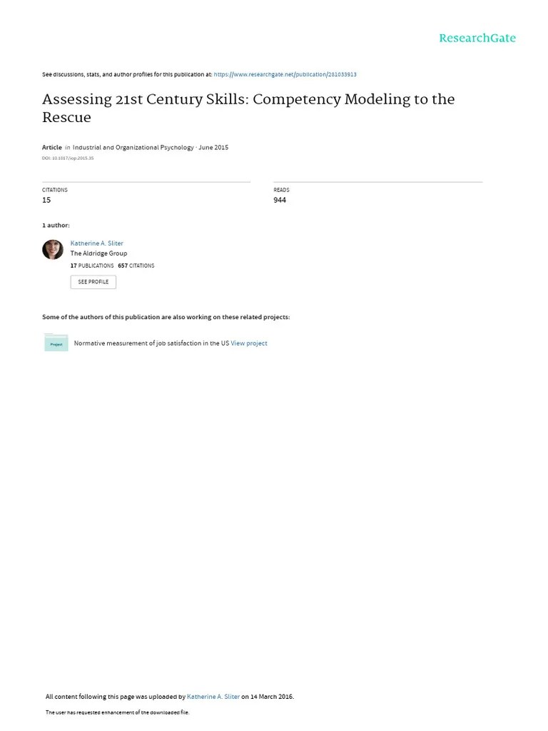 Assessing 21st Century Skills Competency Modeling | PDF | Industrial And Organizational ...