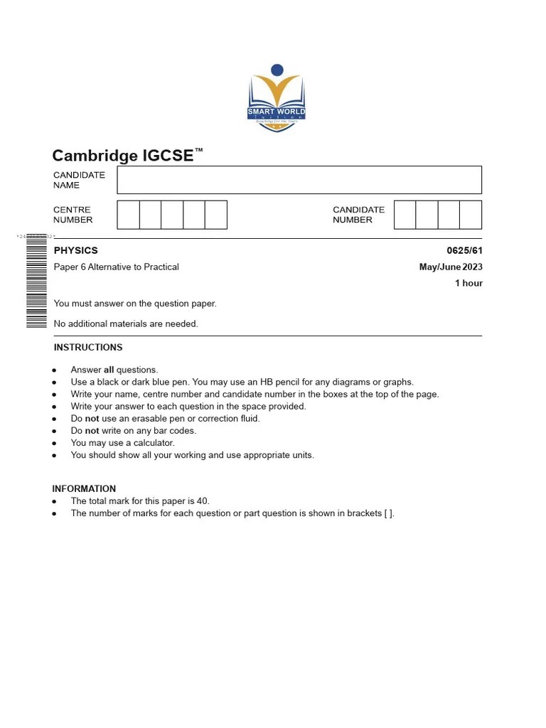 Physics Paper 6 Igcse Form 4 | PDF | Temperature | Optics