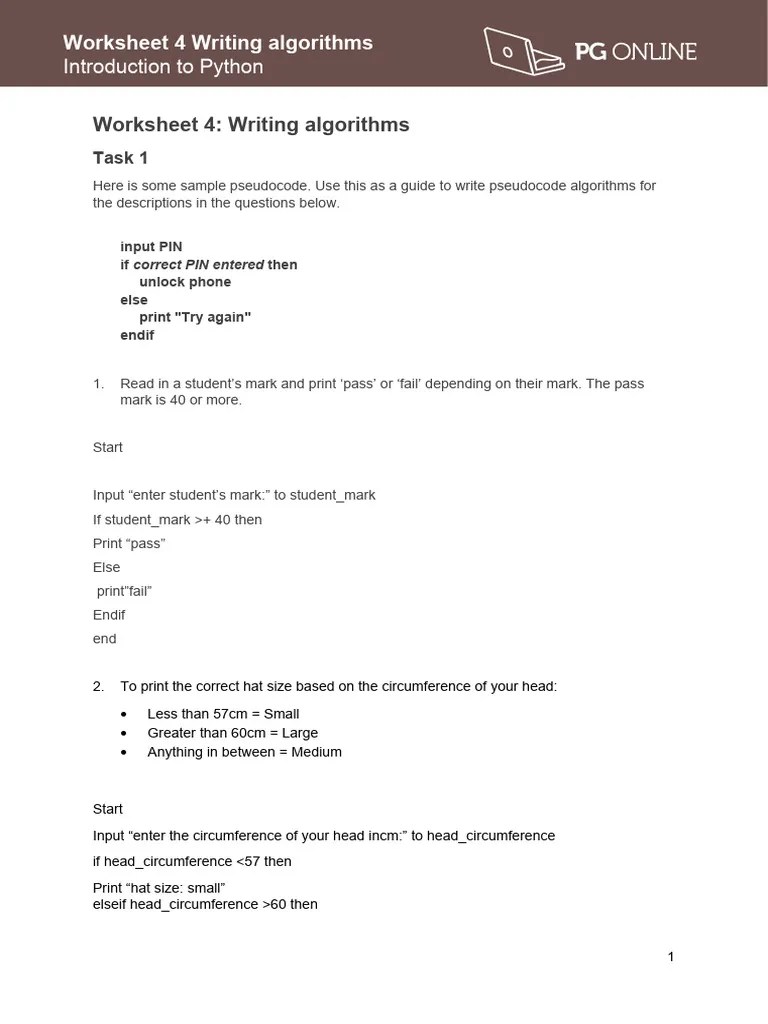 Python Worksheet 4 Writing Algorithms | PDF | Algorithms | Computer ...