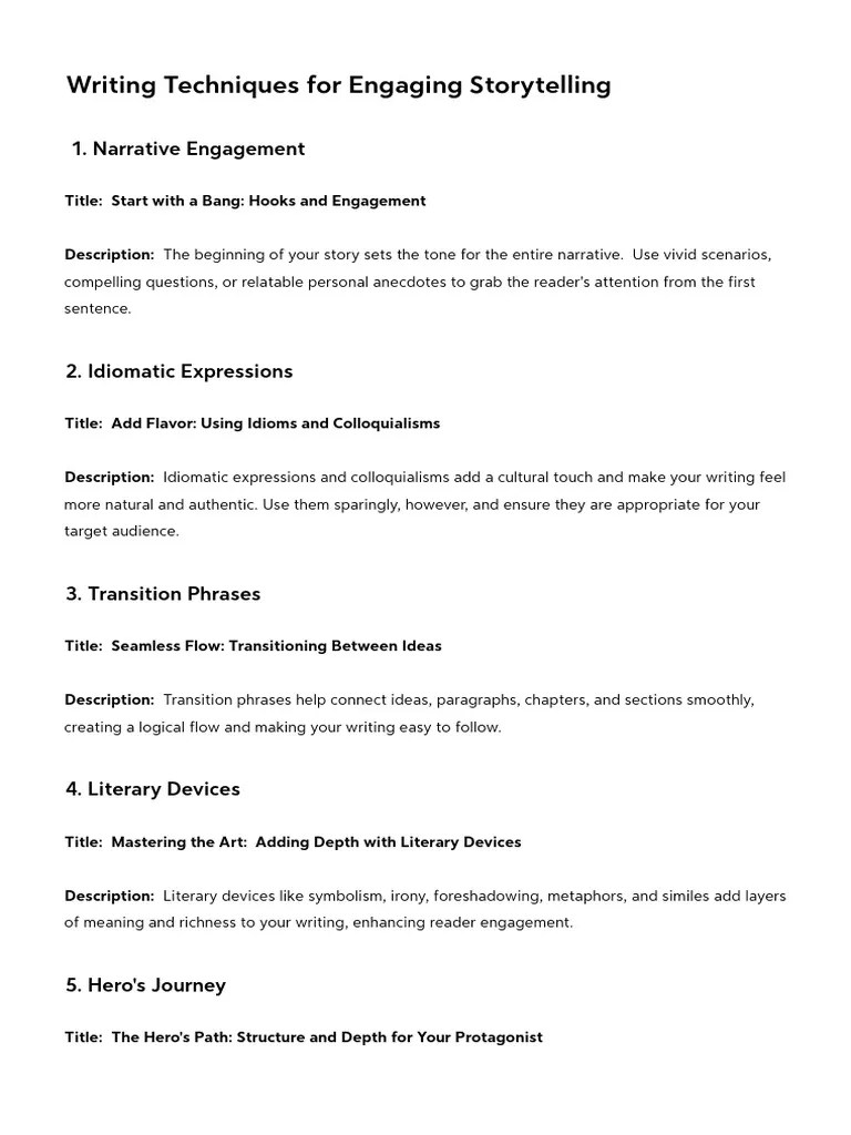Writing Techniques For Engaging Storytelling | PDF | Narrative ...