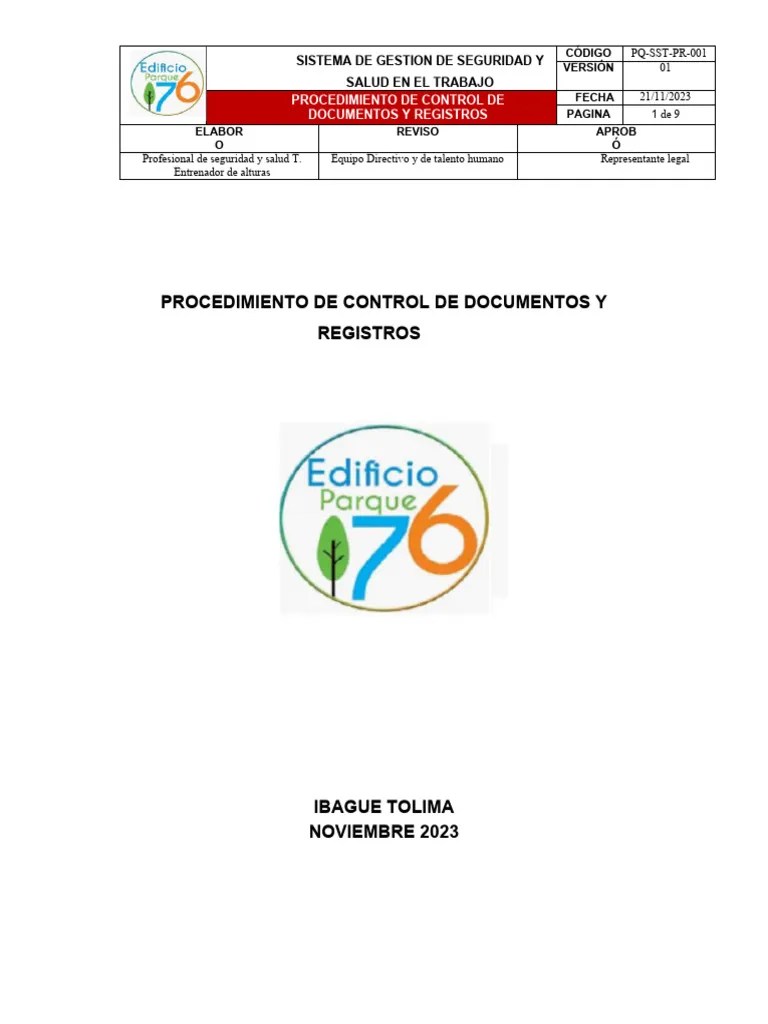 PQ-SST-PR-001 Procedimiento De Control De Documentos Y Registros | PDF | Información | Documento