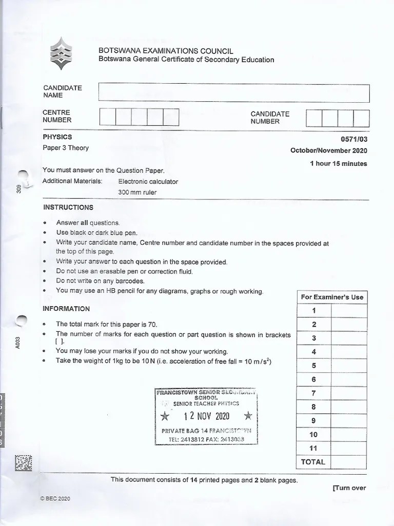 BGCSE PHYSICS PAPER 3 2020 | PDF