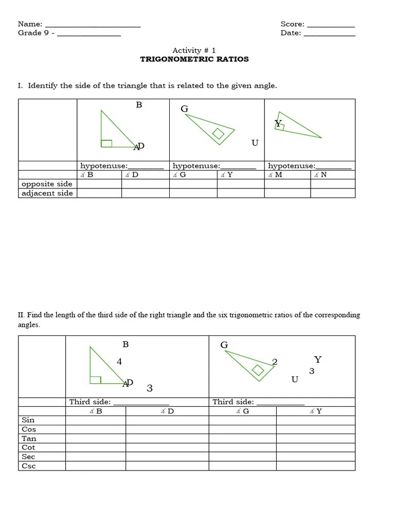 Trigonometry Activity | PDF | Trigonometry | Trigonometric Functions