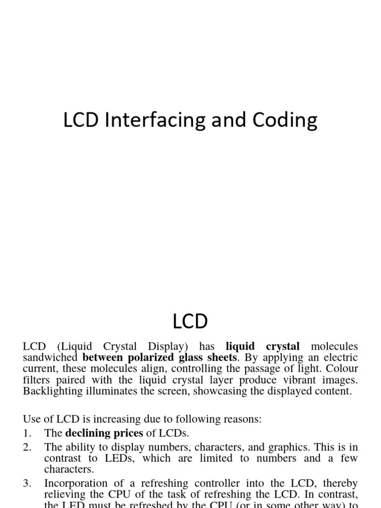 LCD Interfacing And Coding | PDF | Liquid Crystal Display | Information ...
