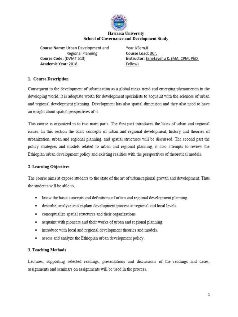 Urban And Regional Development Planning Course Outline Revised | PDF | Theory | Urban Planning