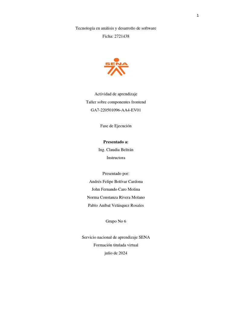 ADSO Grupo No 6 Taller Sobre Componentes Frontend | PDF | Script Java | Software