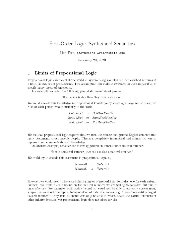 Intro To First-Order Logic | PDF | Interpretation (Logic) | First Order ...