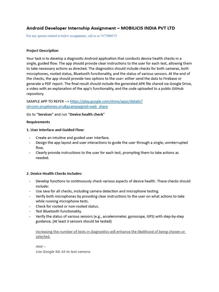 Android Developer Internship Assignment - MOBILICIS INDIA PVT LTD | PDF | Android (Operating ...