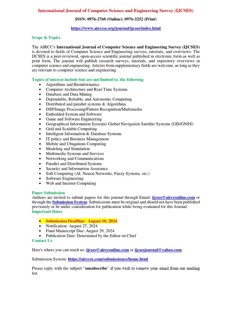 International Journal Of Computer Science And Engineering Survey (IJCSES | PDF | Computers