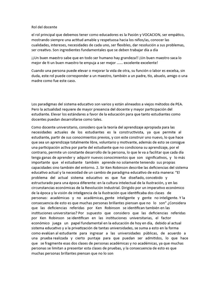 Rol Del Docente | PDF | Aprendizaje | Maestros