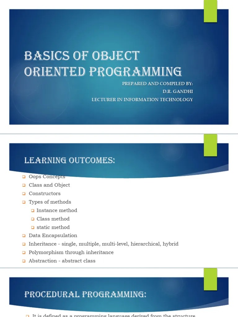 Unit 2 DS Basics Of OOP Concepts | PDF | Object Oriented Programming ...