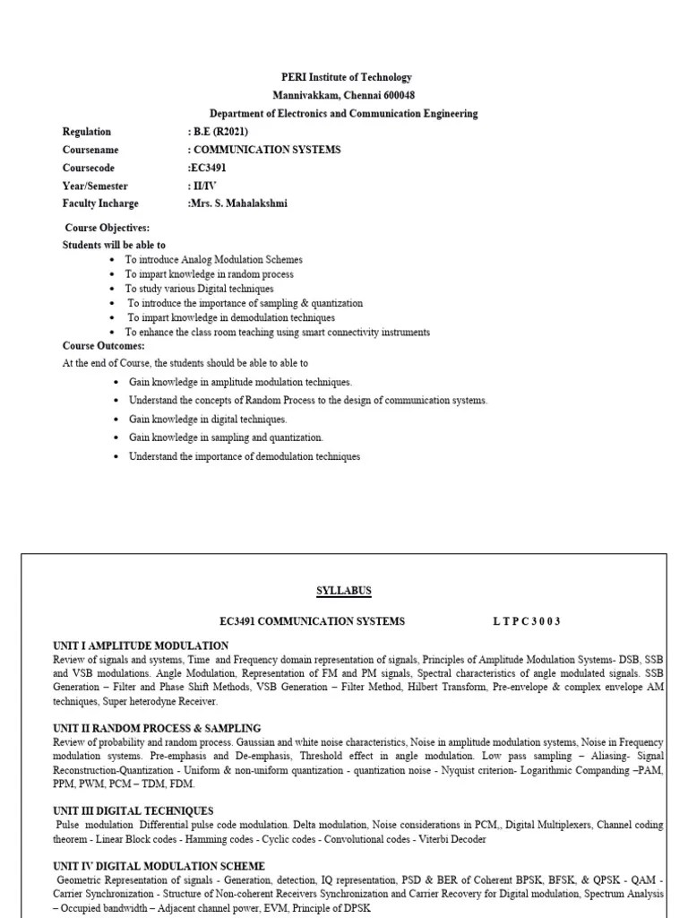 Lesson Plan-Communication Systems | PDF | Modulation | Sampling (Signal Processing)