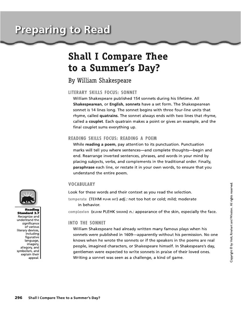 Sonnet 18 Analysis | PDF