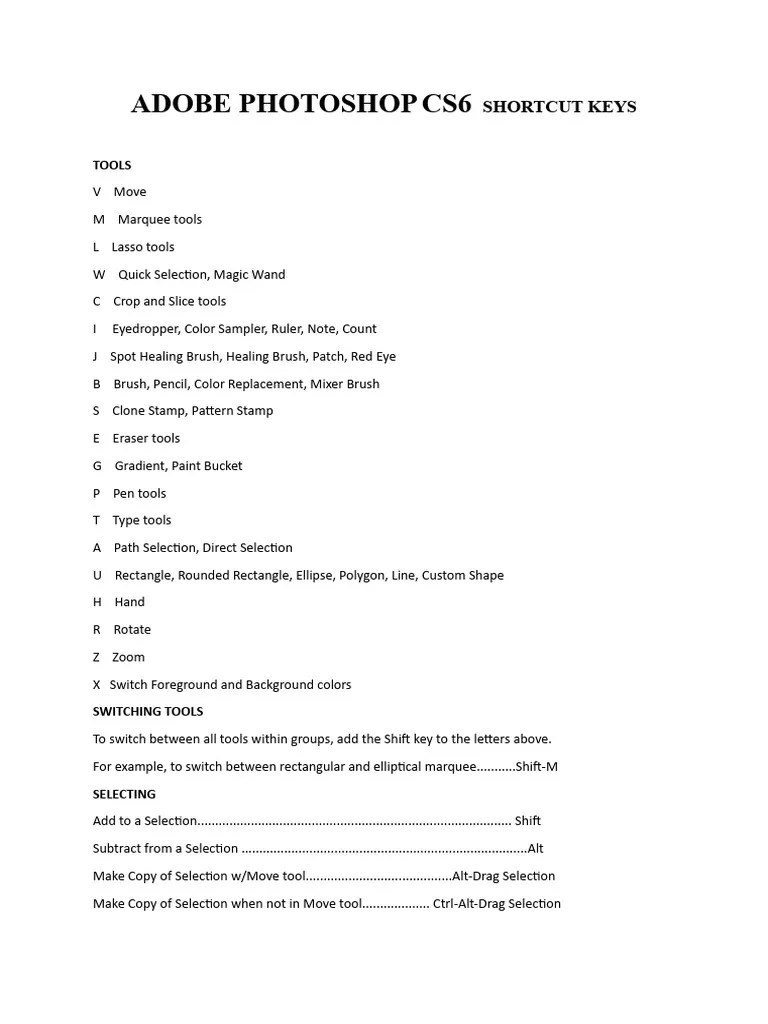 Photoshop Shortcut Keys | PDF | Adobe Photoshop | Graphics