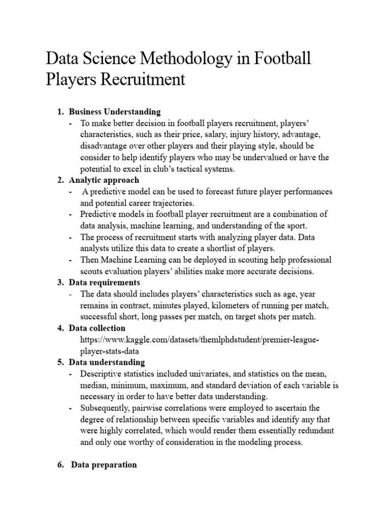 Data Science Methodology In Football Players Recruitment | PDF | Predictive Analytics | Statistics