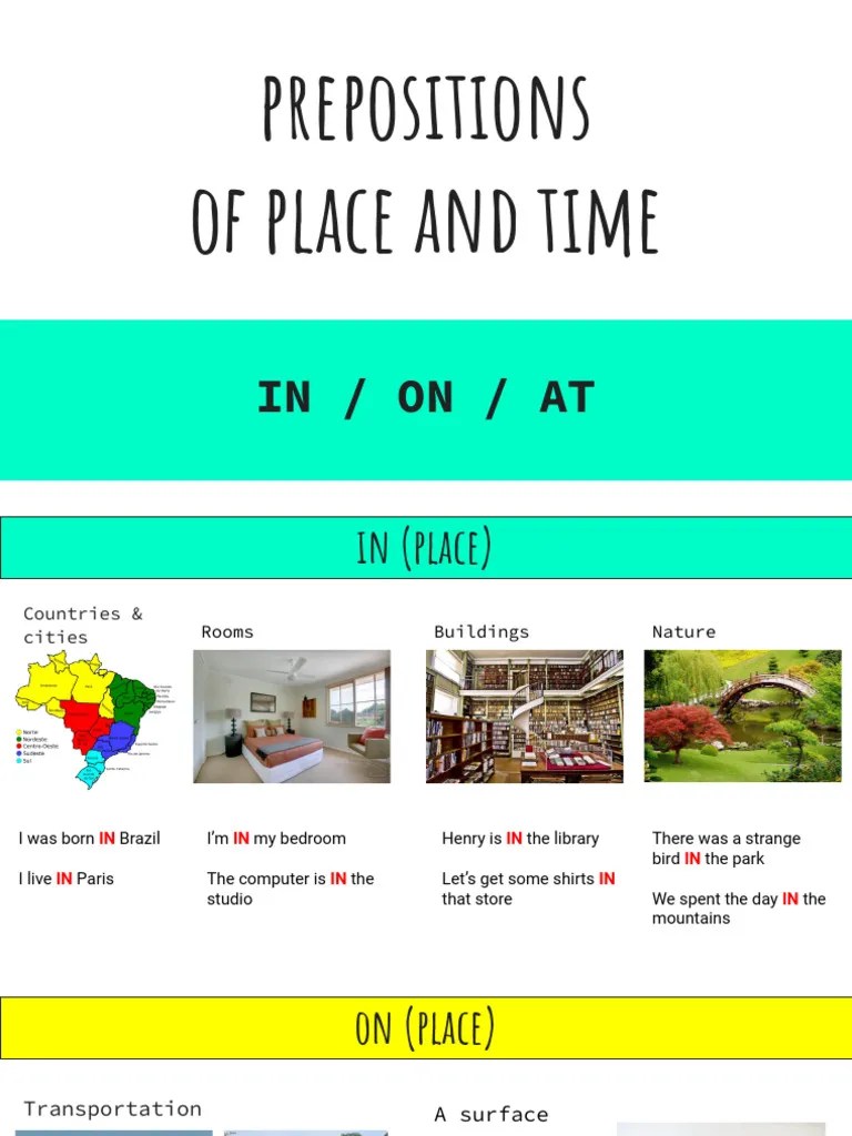 Prepositions Of Place And Time | PDF