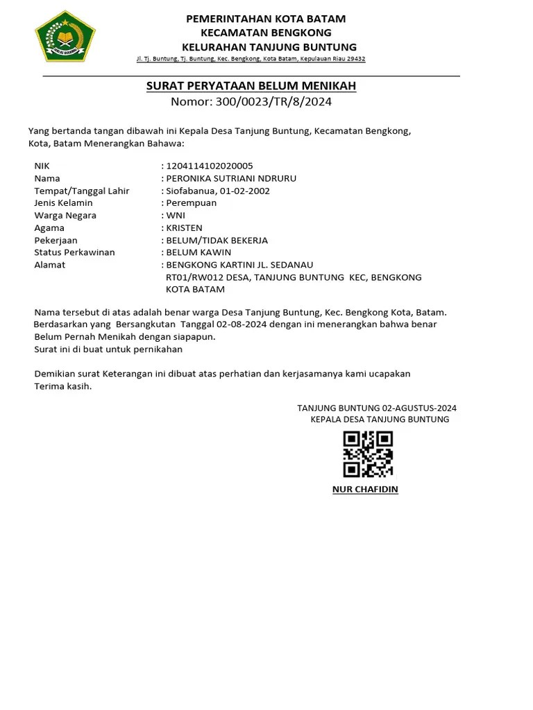 Surat Pernyataan Belum Menikah | PDF