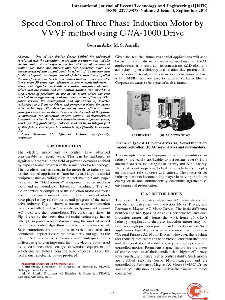 Speed Control Of Three Phase Induction Motor By VVVF Method Using G7A-1000 Drive | PDF ...