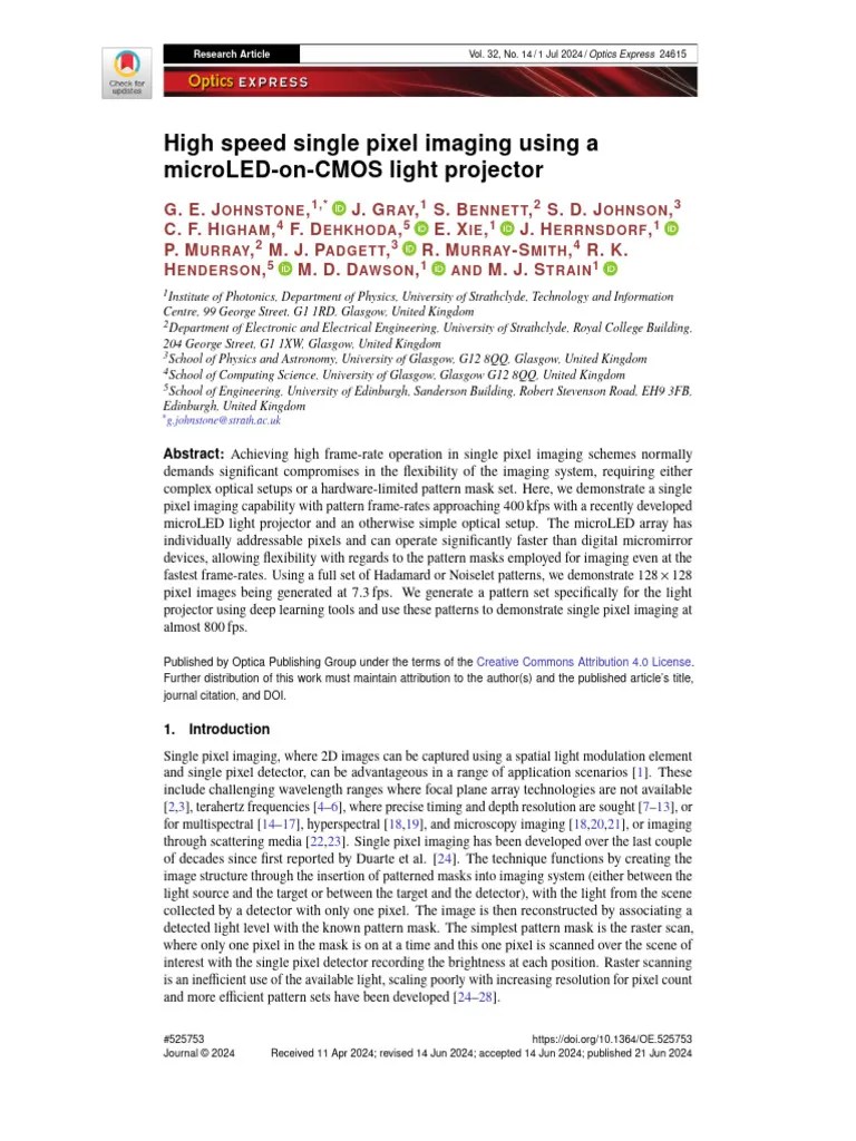 High Speed Single Pixel Imaging Using A MicroLED On CMOS | PDF | Image ...