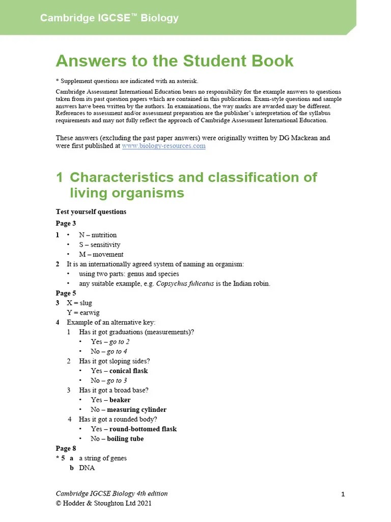 Cam Igcse Biology Answers | PDF | Osmosis | Photosynthesis