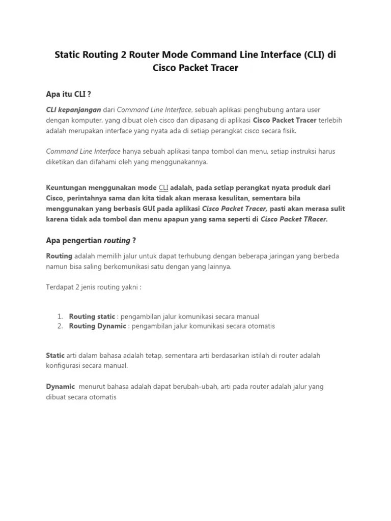 Static Routing 2 Router Mode Command Line Interface | PDF