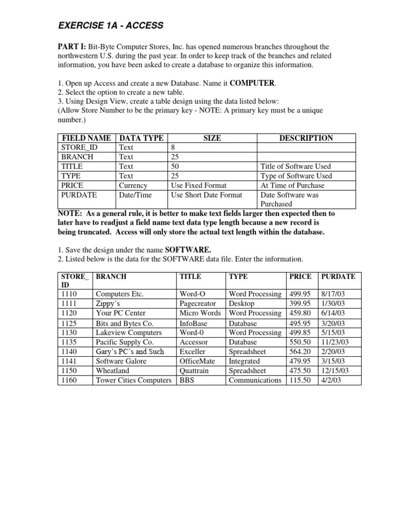 Access Exercises | PDF | Databases | Word Processor