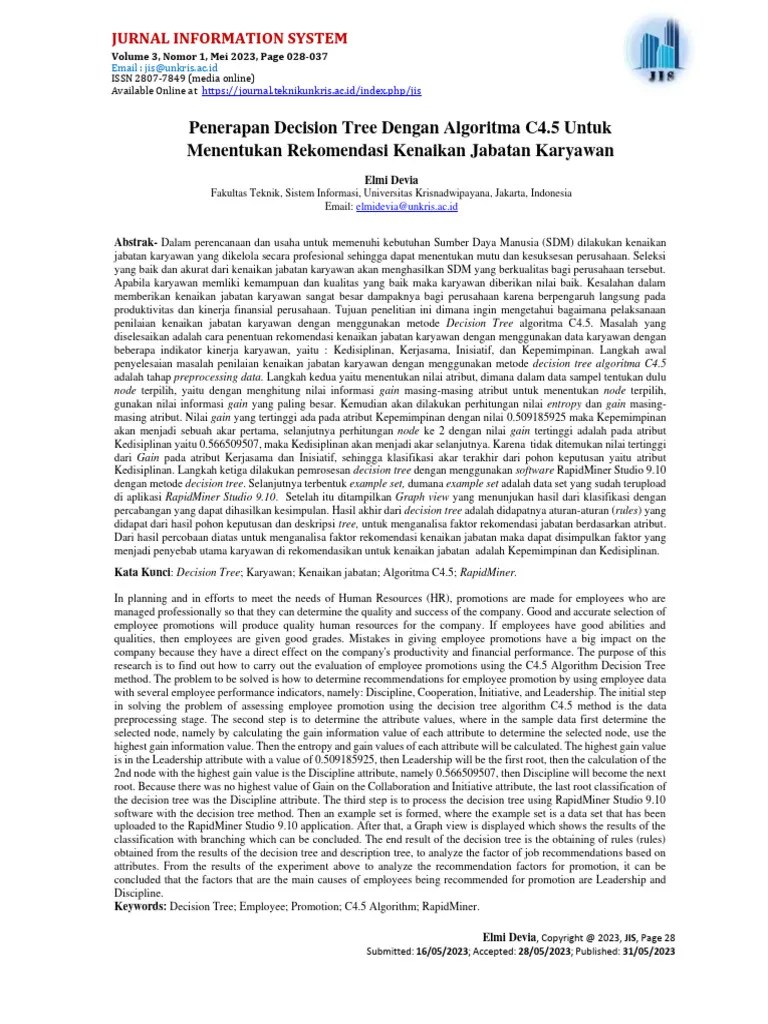 4 - (JIS-v3.n1) - (028-037) Penerapan Decision Tree Dengan Algoritma C4.5 Kenaikan Jabatan ...
