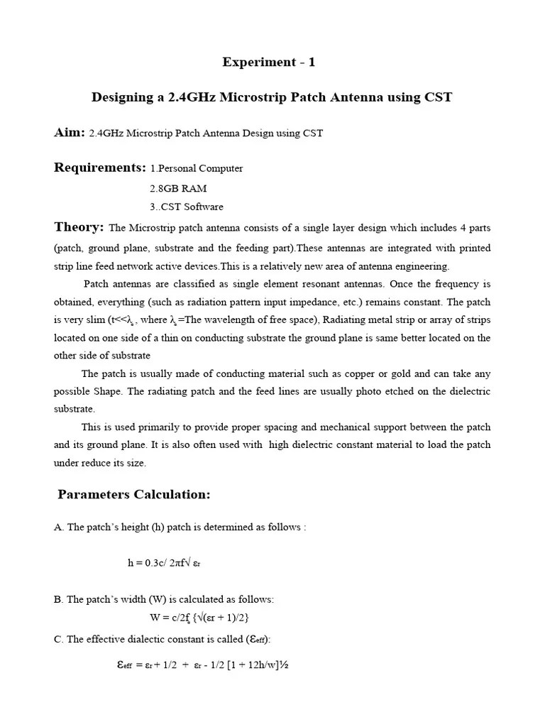 Cst Exp 1 Pdf Antenna Radio Wireless