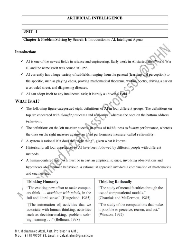 AI Unit-I Chapter-I Problem Solving By Search-I | PDF | Intelligence ...