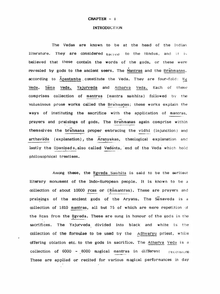 CHAPTER - 1 INTRODUCTION The Vedas Are Known To Be At The Head Of The ...
